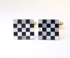 Mother-of-Pearl and Black Onyx Checkerboard Cufflinks