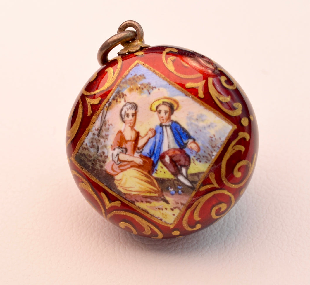 Antique gold and enamel perfume holder 18th century,  can be worn as a pendant