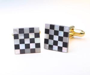 Mother-of-Pearl and Black Onyx Checkerboard Cufflinks