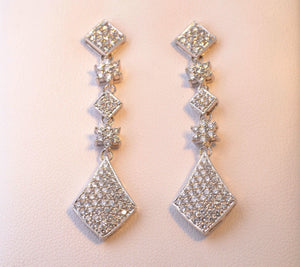 14K white gold 1 3/4" Diamond dangle earrings