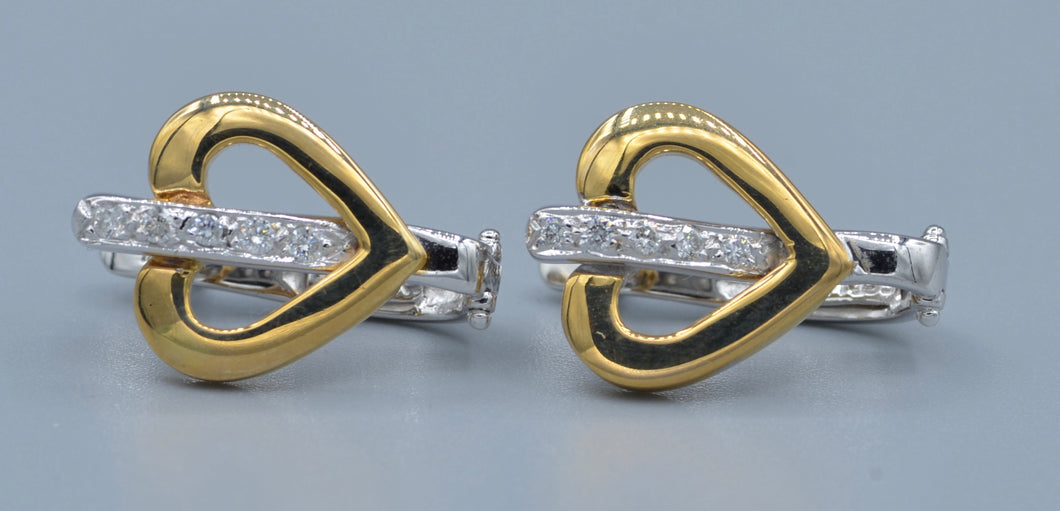 14K Yellow Gold and Diamond Heart-shaped Earrings