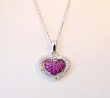 Diamond and Pink Sapphire  heart-shaped pendant in 18K White Gold