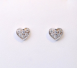 14K white gold heart-shaped post earrings with pave diamonds