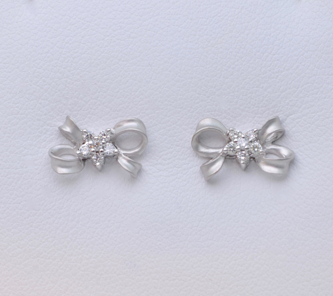 Bow-shaped Post Earrings with Diamond Accents in 14K White Gold