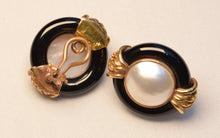 14K  Moby Pearl and Onyx Earrings