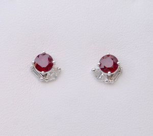 Ruby and Diamond Stud Earrings in 14K White Gold