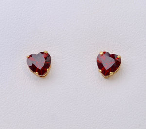 Heart-Shaped Garnet Earrings in 14K Yellow Gold