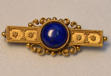 18K yellow gold Etruscan Revival pin with Lapis Lazuli