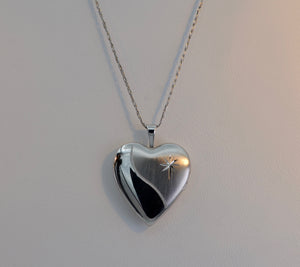 Sterling Silver heart-shaped locket, reversible design, with 18" sterling chain
