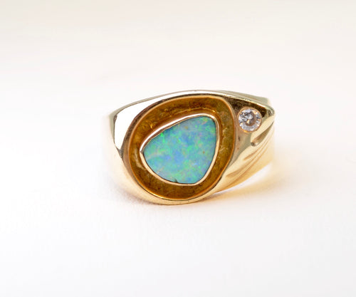Black Opal Ring with Diamond Accent