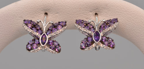 14K white gold Amethyst/Diamond butterfly earrings