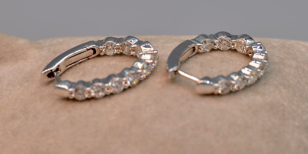 14K white gold Diamond Hoop earrings - In/out diamonds visible