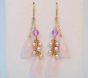 14K Pearl Pink Dangle Earrings