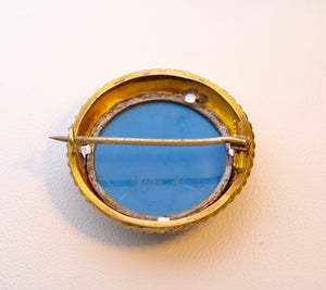 19th century Roman Pietra Dura brooch with Etruscan Revival frame