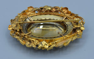 18K yellow gold Victorian brooch, center Citrine framed with natural river pearls