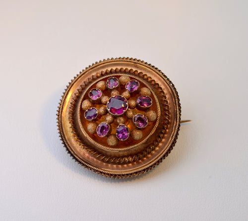 Etrucscan-Revival Pin with Rhodolite Garnets