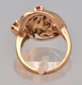 14K Rose Gold Diamond and Ruby ring, ca. 1940's Retro style