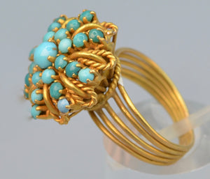 18K yellow gold Turquoise ring handmade in Egypt