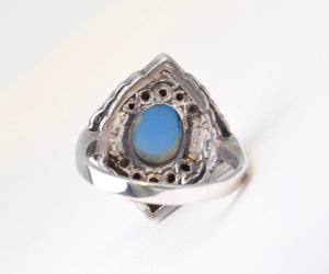 Sterling Silver/Marcasite Ring with Blue Onyx Cabochon