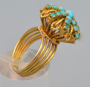 18K yellow gold Turquoise ring handmade in Egypt