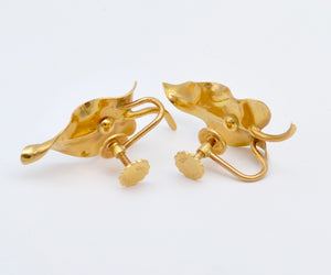 14K Art Nouveau-style Leaf Earrings