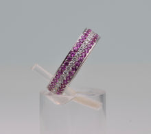 18K white gold wedding band with all-around Pink Sapphire and Diamonds