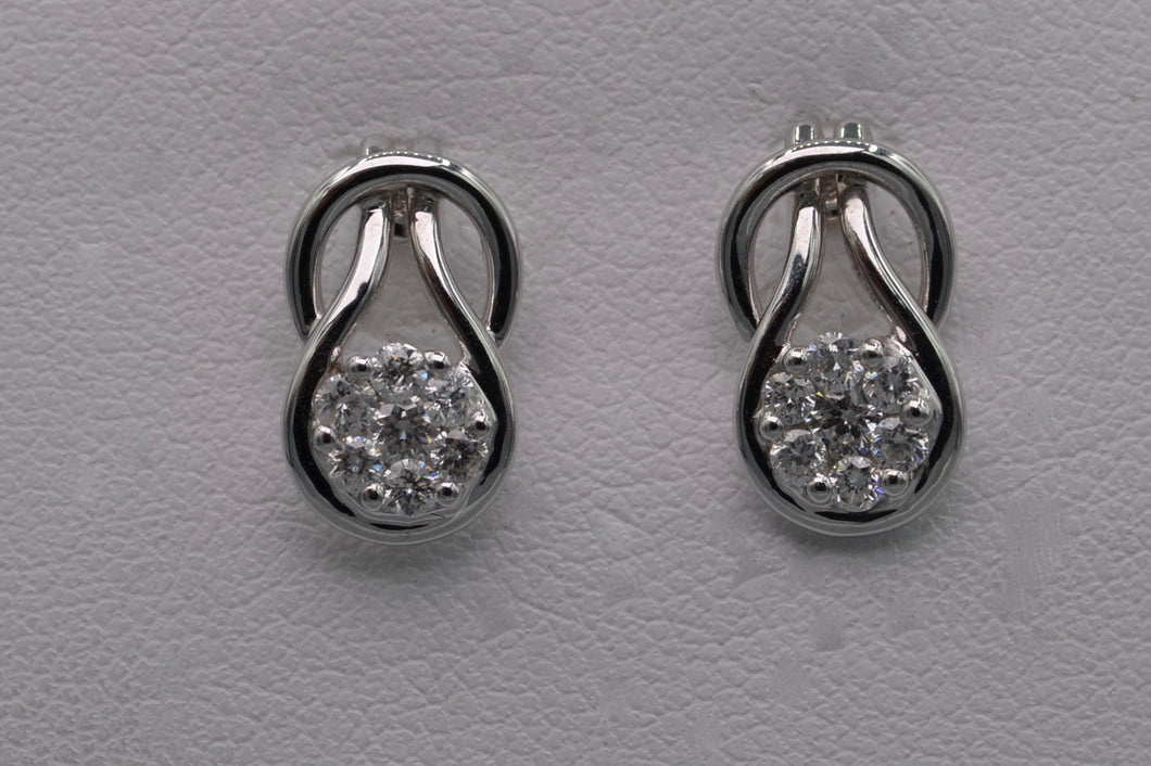 14K white gold post earrings with seven-diamond clusters