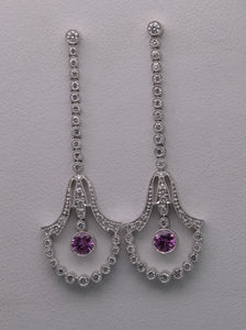 18K white gold dangle earrings with Diamonds and Pink Sapphires