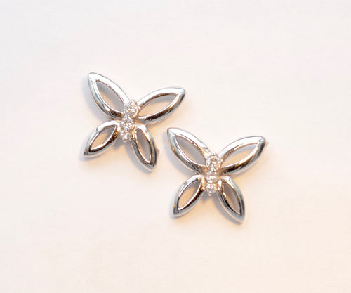 14K White Gold and Diamond Butterfly Earrings