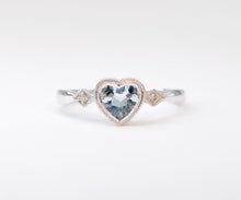 Heart-shaped Aquamarine with Two Side Diamonds in 14K White Gold