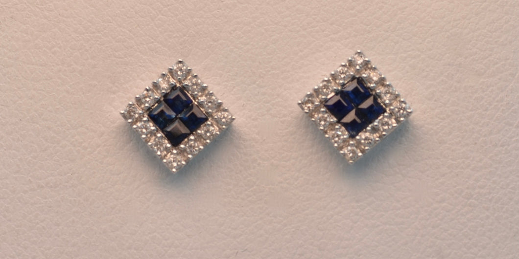 18K white gold Sapphire and diamond post earrings