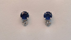 14K white gold Sapphire Stud earrings with square diamonds