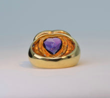 18K yellow gold ring with heart-shaped deep purple Amethyst and Diamonds