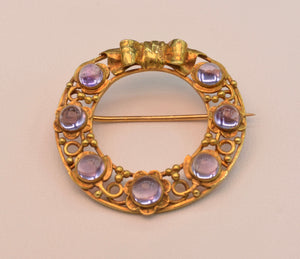 18K yellow gold Circle Brooch with Amethysts