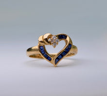 14K Yellow Gold Sapphire Heart Ring with Diamond Accent