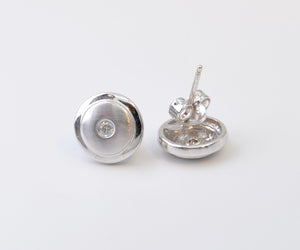 14K White Gold Button Earrings with Center Diamond