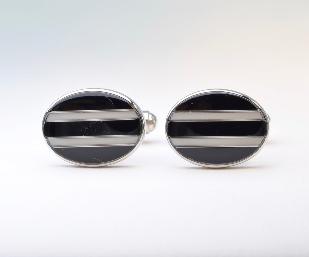 Black-and-White Striped Cufflinks