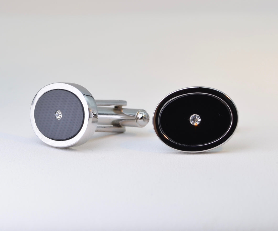 Classic Cufflinks with Oval Onyx and Cubic Zirconia Accent