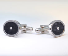 Classic Cufflinks with Oval Onyx and Cubic Zirconia Accent