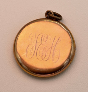 14K Art Nouveau locket with Sarah Bernhardt on front and monogram on back
