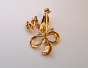 18K Yellow Gold Brooch with Rubies